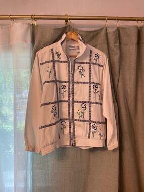 Koret Francisca Vintage Floral Embroidered Gingham Grid Zip-Up Jacket, Size S
Co